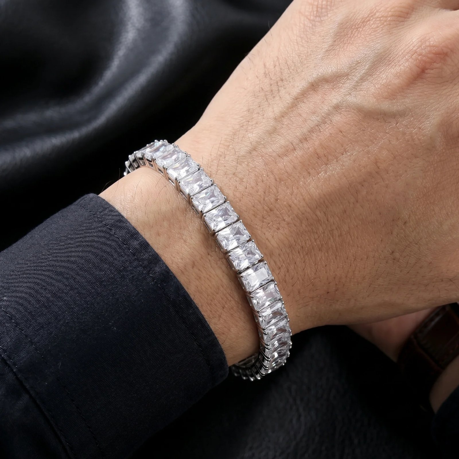 Emerald Cut Moissanite Tennis Bracelet, 20 Carat, 7.5 Inch, 925 Silver, Handmade Jewelry