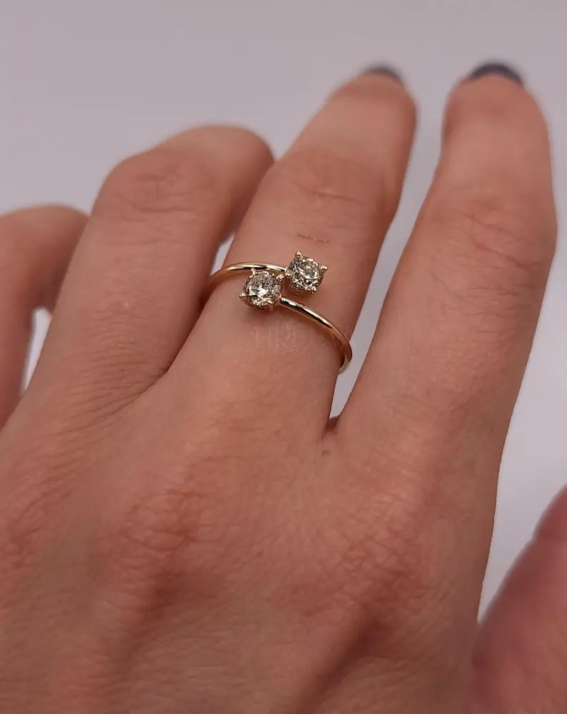 Two Stone Round Open Bypass Ring